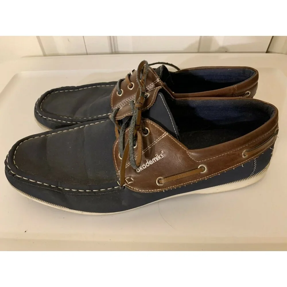 Akademiks Men’s Sz 10 Comfort Lace Up Casual Boat Shoe Loafers Blue Brown‎